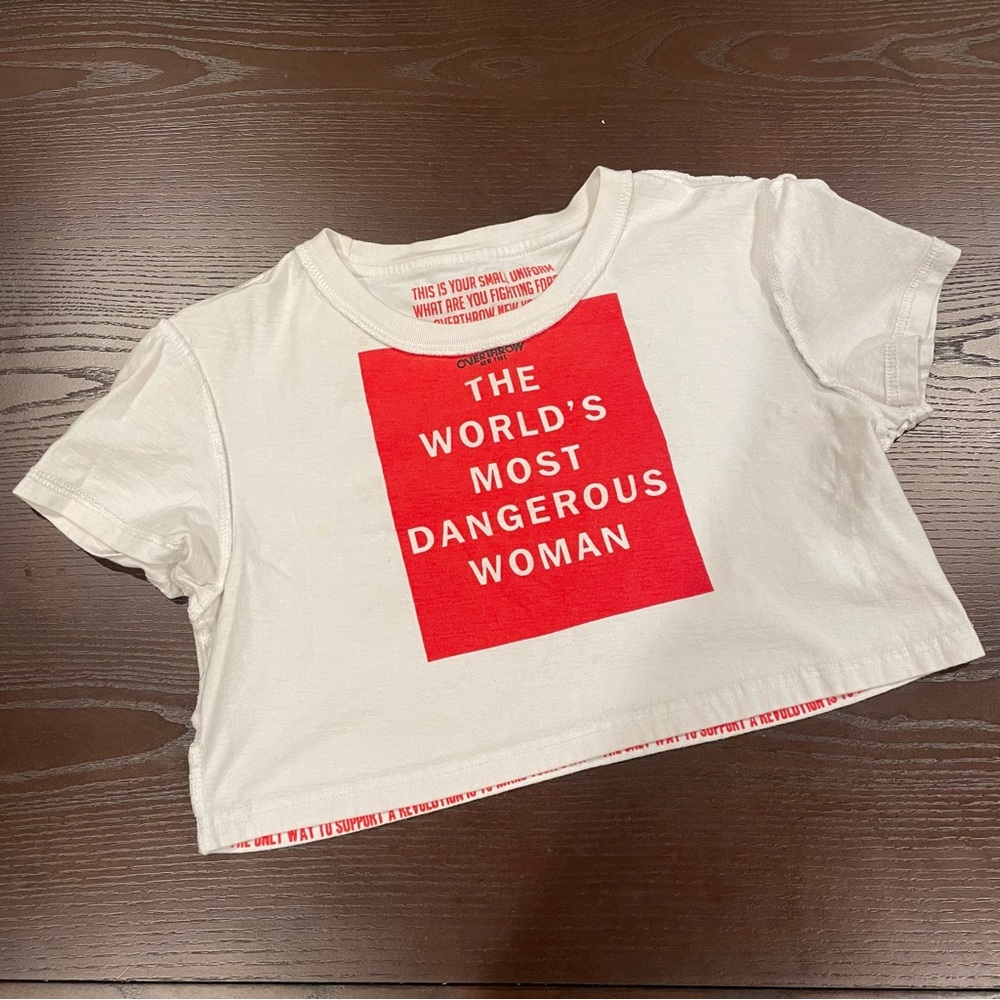 'The Worlds Most Dangerous Women' White Short Sleeve Baby Crop Top, Women's Sm
